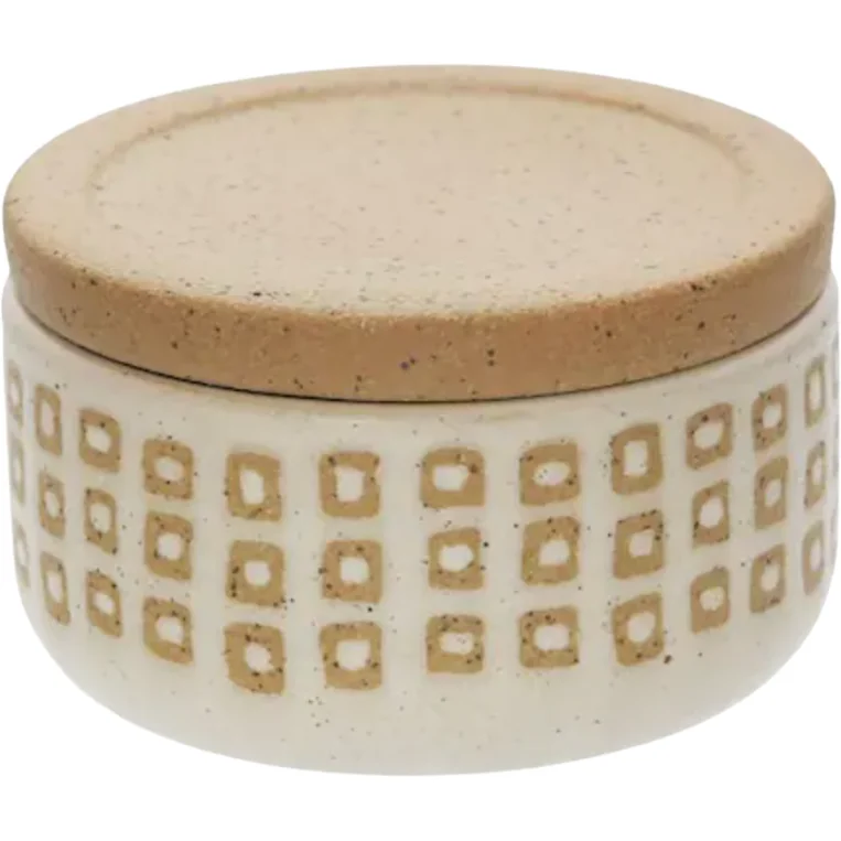 SAND CERAMIC 4" COVERED DOTTED JAR