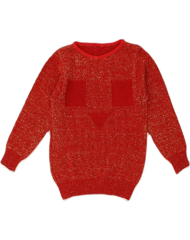 VINTAGE Womens Crew Neck Jumper Sweater UK 10 Small Red Flecked