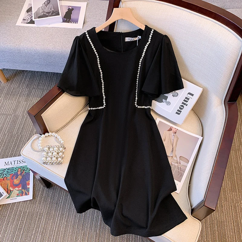 Plus Size Korean Diamante Black Dress