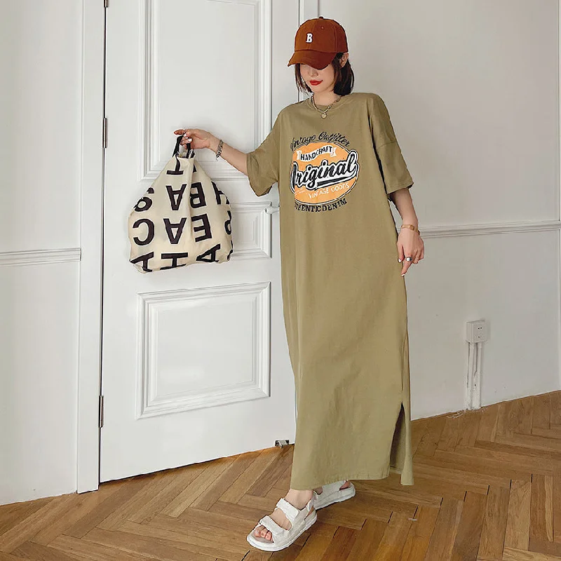 Plus Size Graphic Cotton Midi T Shirt Dress