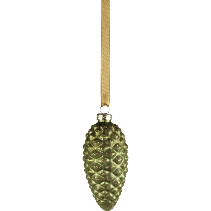 Cariad Green Glass Pine Cone Ornaments, Set of 6