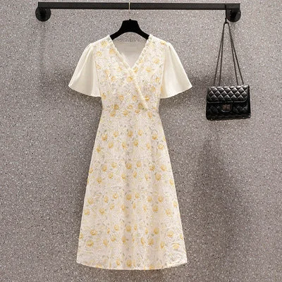 Plus Size Wrap Lace Floral Dress