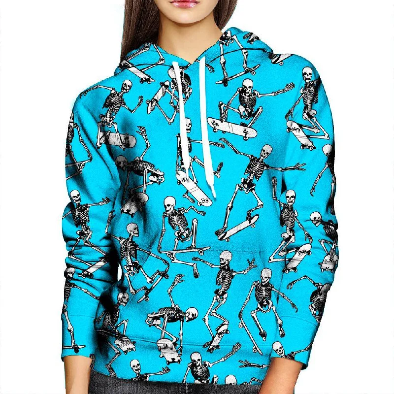 Skateboarding Skulls Blue Womens Hoodie