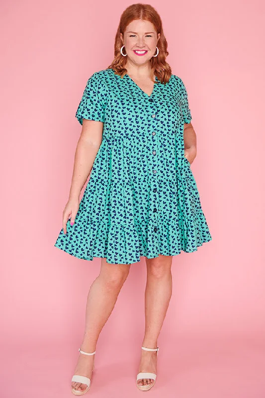 Popping Aqua & Navy Hearts Dress