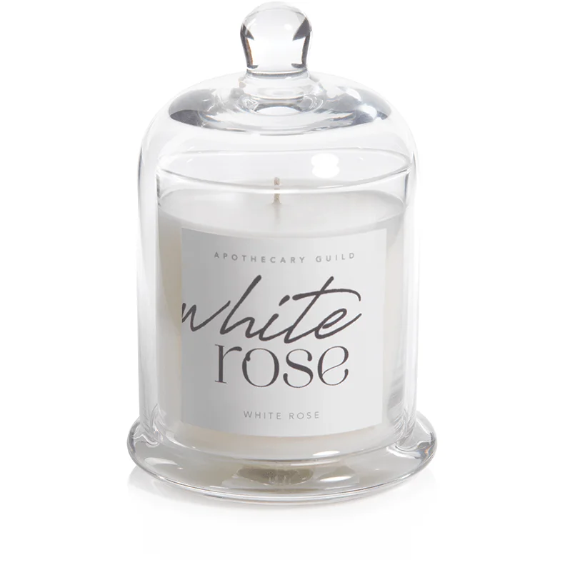 White Rose Scented Candle Jar with Glass Dome