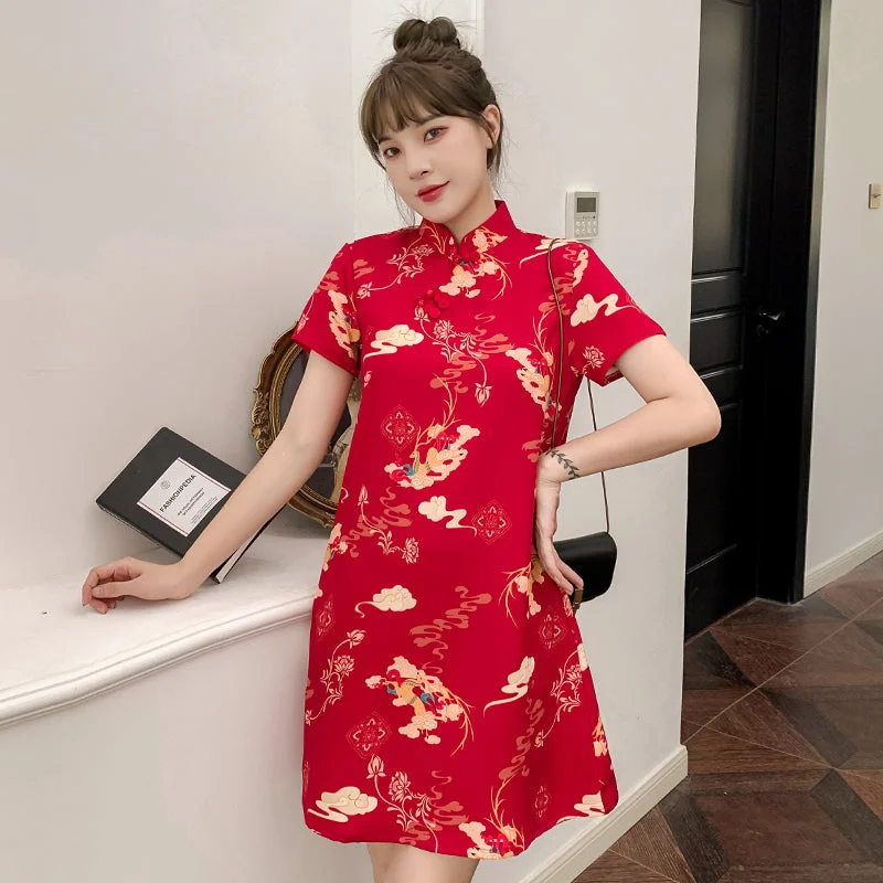 Plus size red cheongsam dress