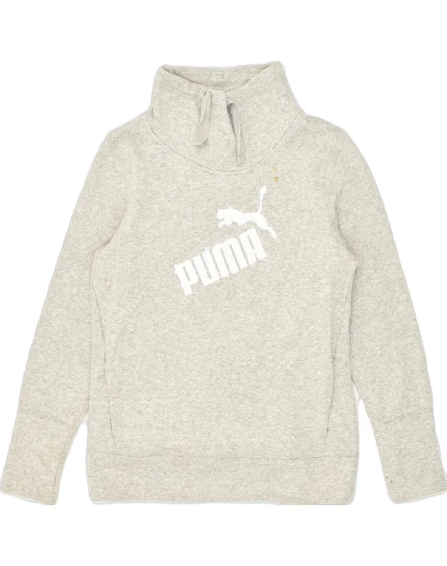 PUMA Womens Graphic Roll Neck Sweatshirt Jumper UK 14 Large Grey Cotton