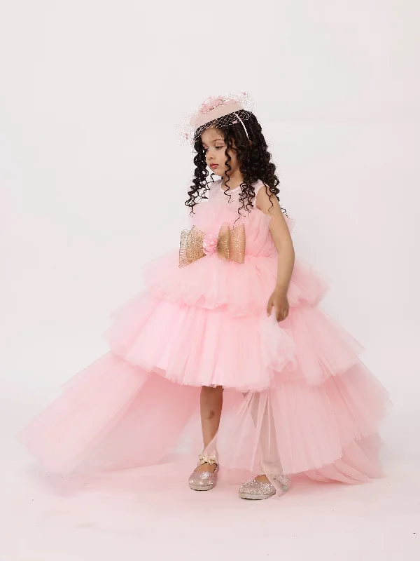 Arha Pink High- Low Gown With Hair Accessory