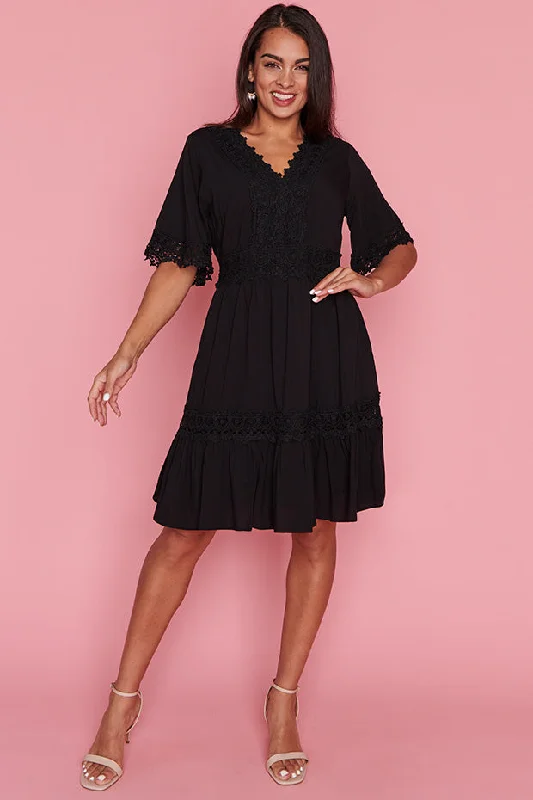 Niki Black Lace Trim Dress