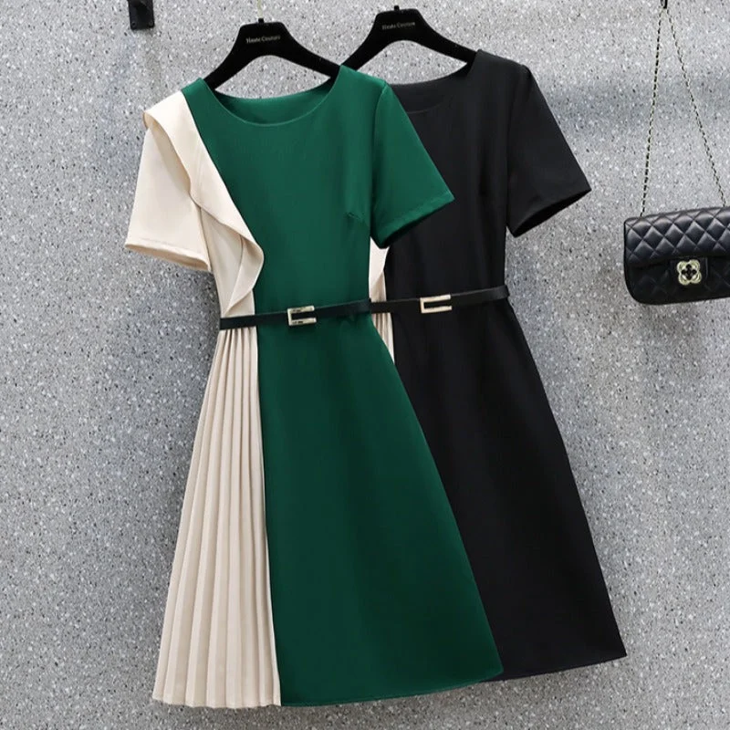 Plus size pleats office dress