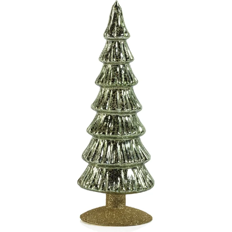 Merrigan Light Green Glass Tree on Gold Glitter Base, Set of 2