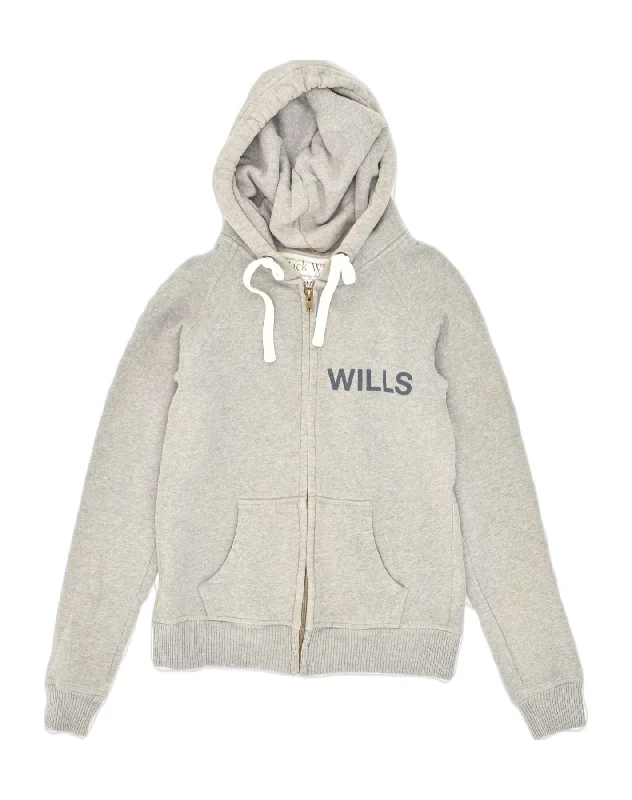 JACK WILLS Womens Graphic Zip Hoodie Sweater UK 8 Small Grey Cotton