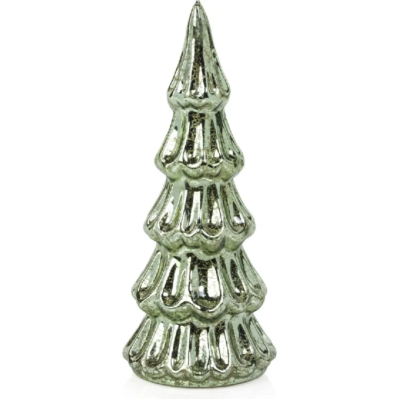 Marron Vintage Light Green LED Glass  Tabletop Trees, Set of 2