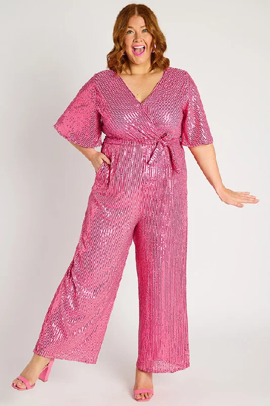 Skyla Pink Sequins Party Jumpsuit