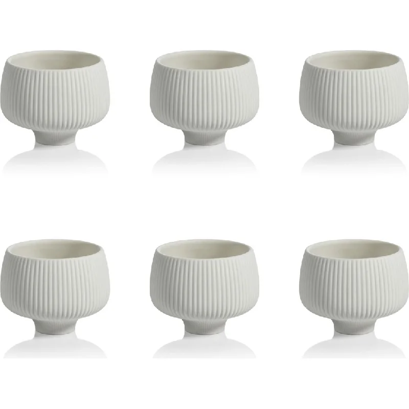 Acerra 3.5" Ridged Condiment Porcelain Bowls, Set of 6