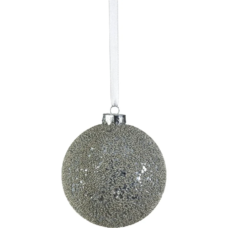 Hoshi Silver Beaded Glass Ball Ornaments, Set of 6