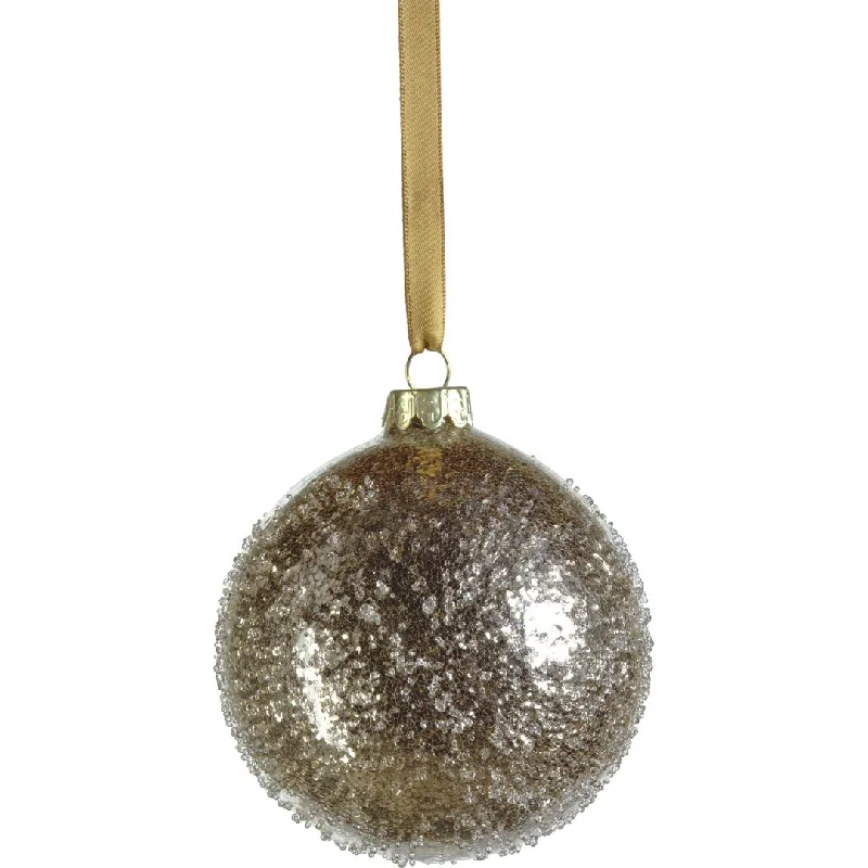 Sugar Bead Golden Glass Holiday Ball Ornaments, Set of 6