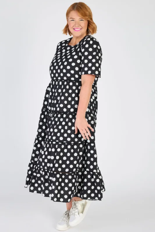 Aurelia Black & White Spots Maxi Dress