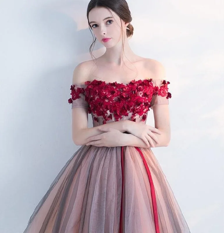 Red Floral Floral Dress - Prom Dress