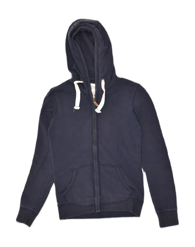 FAT FACE Womens Zip Hoodie Sweater UK 8 Small Navy Blue Cotton