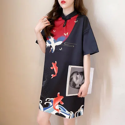 Plus Size Modern Oriental Print Cheongsam Dress