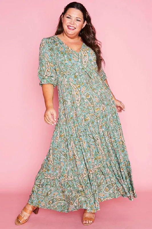 Adeline Green Paisley Maxi Dress