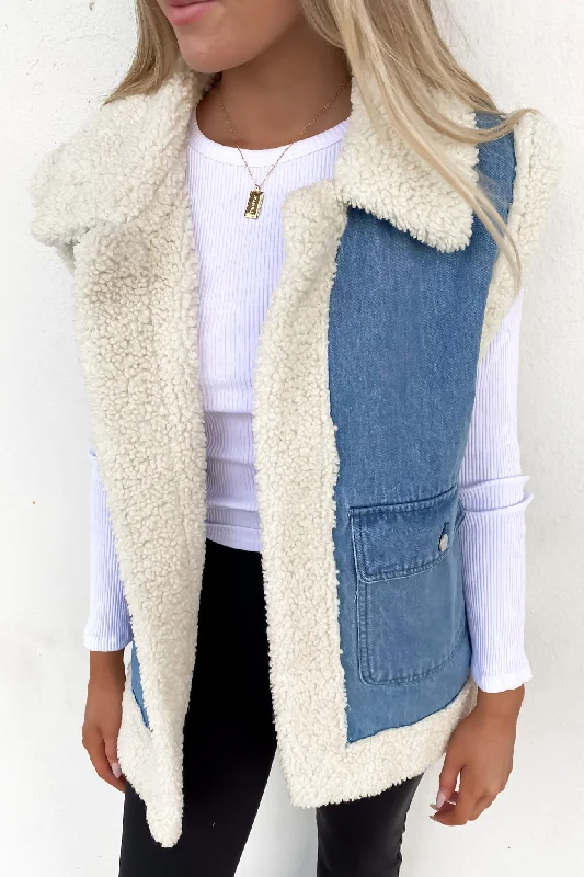 Izzy Denim Sherpa Vest Blue