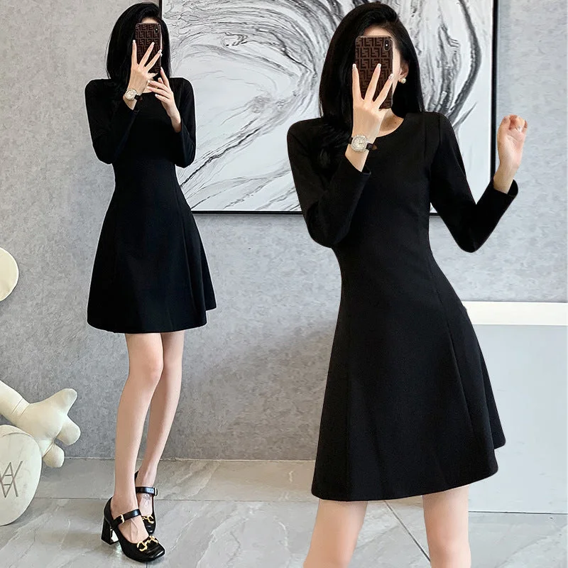 Plus Size Korean Work A Line Long Sleeve Dress