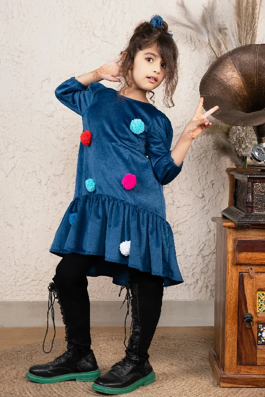 Pom Pom Twirl Velvet Dress