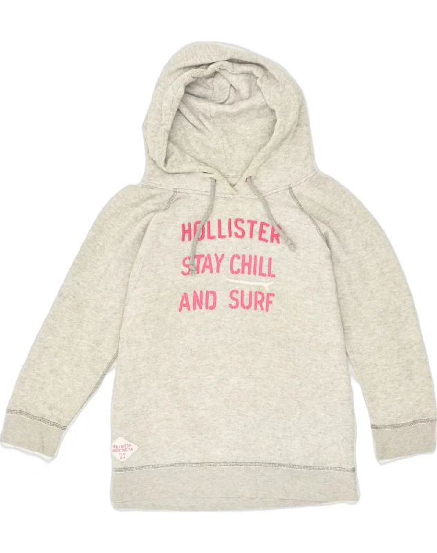 HOLLISTER Womens Oversized Graphic Hoodie Jumper UK 8 Small Grey Cotton