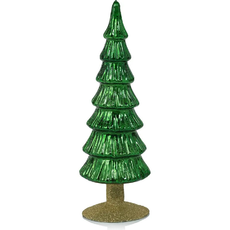 Merrigan Classic Green Glass Tree on Gold Glitter Base, Set of 2