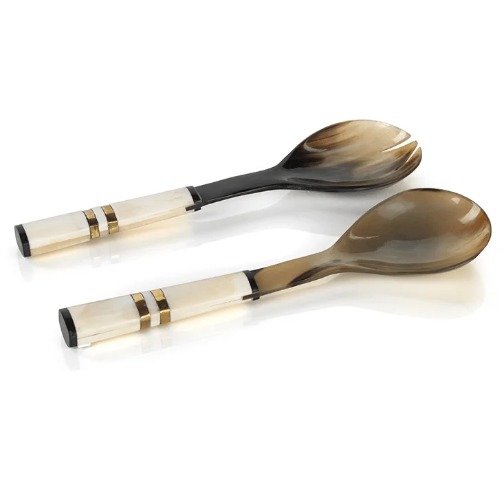 Cote d'Ivoire Salad Server with White Bone Handle Pair