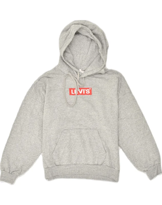 LEVI'S Womens Oversized Graphic Hoodie Jumper UK 10 Small Grey Cotton